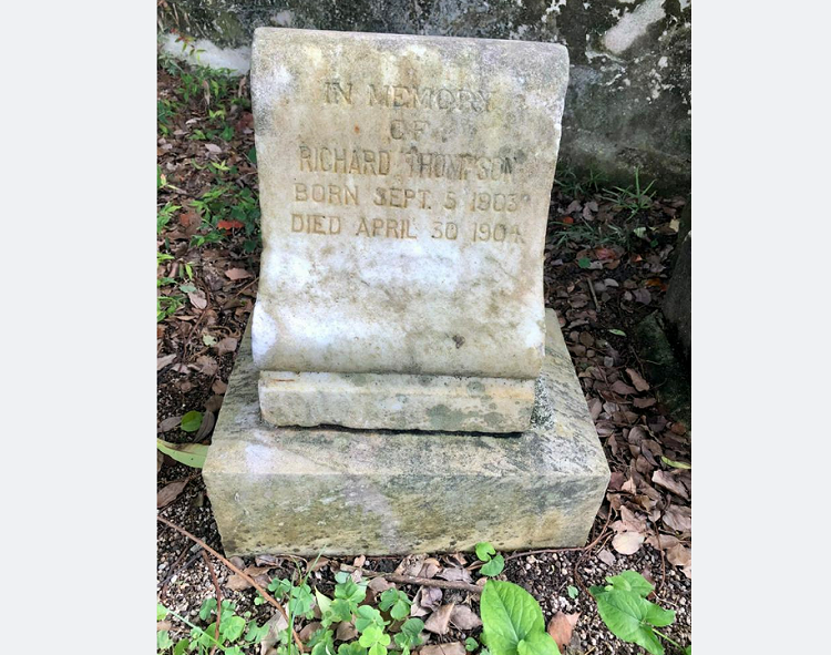 A tombstone of a missionary's child who lived for less than a year in Queshi Church, Shantou, Guangdong Province