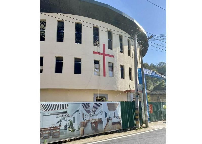 The exterior picture of the unfinished tulou church in Hukeng Township, Yongding District, Longyan City, Fujian Province