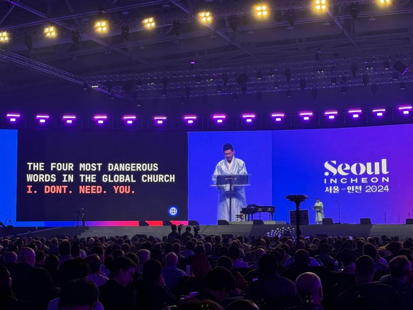 Michael Oh, global executive director of the Lausanne Movement, spoke at the opening ceremony of the Fourth Lausanne Congress on World Evangelization in Incheon, South Korea, on September 22, 2024.