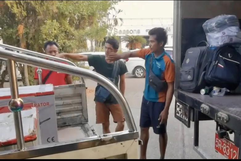 The eight generators were loaded on the vehicle in Yangon, Myanmar, on March 30, 2025.