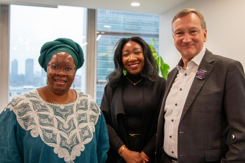 Keynote speaker Ms Nyaradzayi Gumbonzvanda, Deputy Executive Director, UN Women (left), Dr Nkeiruka (Kiki) Dodge (UNFPA) and Mr Peter Prove (WCC), co-moderators of the symposium