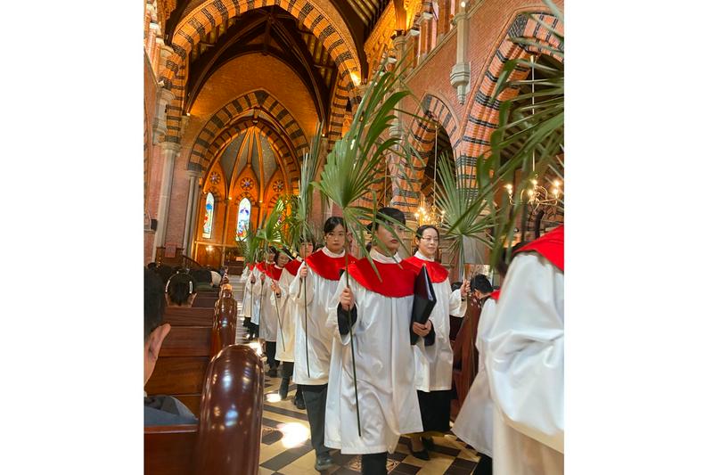 Christians held a Palm Sunday procession at Holy Trinity Cathedral in Shanghai on April 13, 2025.