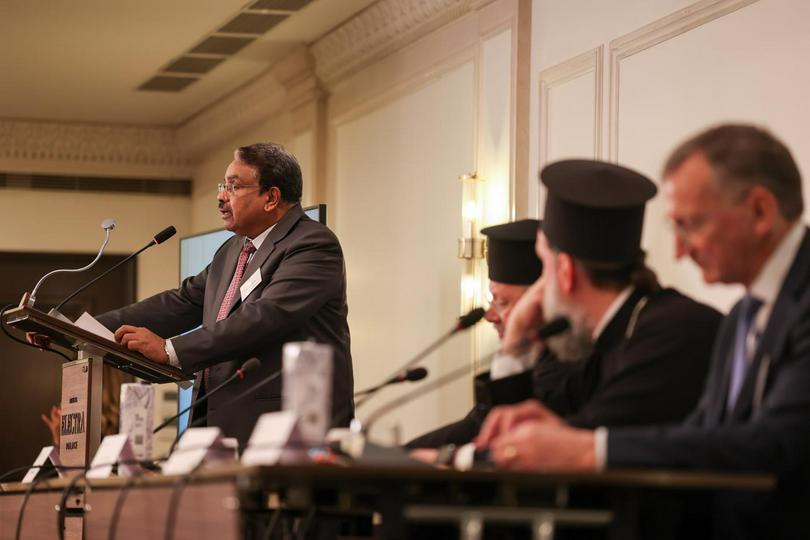 Dr Mathews George Chunakara, moderator of the WCC Commission of the Churches on International Affairs address the conference on its opening day on 18 May 2025.