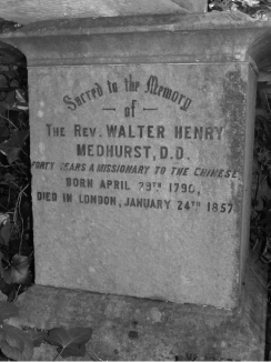 The grave of Walter Henry Medhurst at Abney Park Cemetery, London, Britain