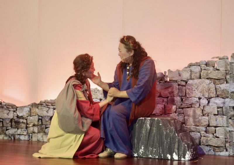Two Christians recreated the scene of Ruth refusing to leave Naomi as they performed a duet in a scene during the musical at Qiaocheng Church in Shenzhen, Guangdong Province, on May 10, 2025.