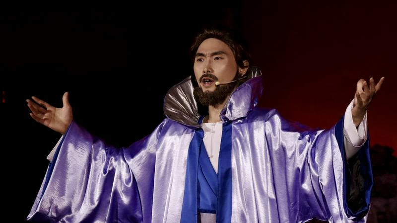 A believer dressed in a lavender robe opened the musical drama titled "Such Mother-in-Law and Daughter-in-Law" with a song of “The Marriage Supper of the Lamb” at Qiaocheng Church in Shenzhen, Guangdong Province, on May 10, 2025.