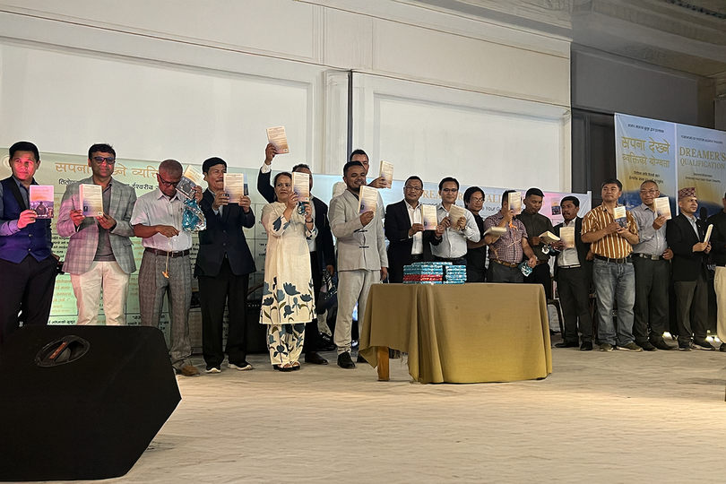 A commemorative photo was taken at the unveiling ceremony of the Nepali edition of Dreamer’s Qualification, written by Senior Pastor Vinay Bhandari of Word and Life Church in Pittsburgh, USA, held on June 24 at a church in Bhaktapur, Nepal.