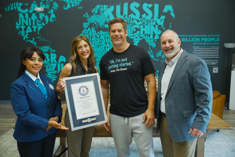 A commemorative photo of Come and See (USA) with Season 1 of The Chosen TV series achieving the most translated season for a streaming series on September 26, 2025, in Dallas, Texas, USA.