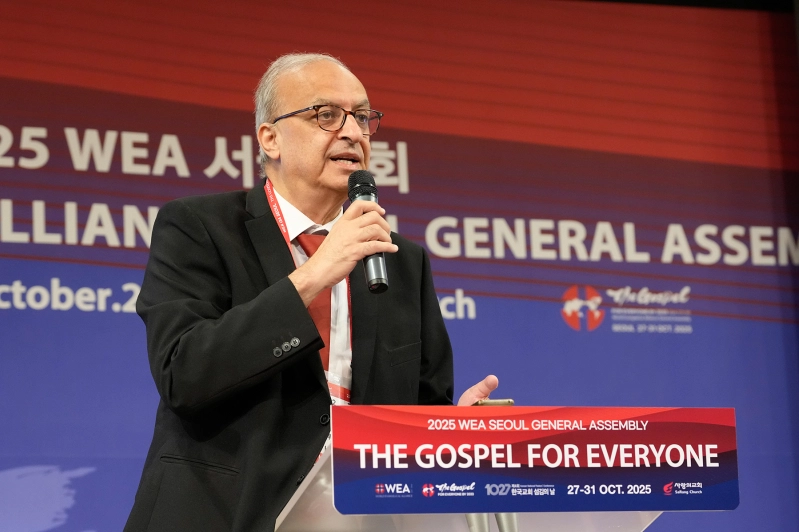 Attorney Botrus Mansour, Secretary General-designate of the World Evangelical Alliance, delivers his first address to the global evangelical constituency at the opening of the WEA General Assembly in Seoul, South Korea, on Oct. 26, 2025.