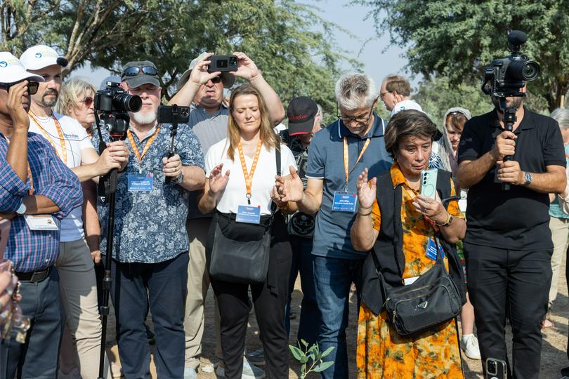 Christian journalists and influencers prayed at the Capernaum National Park on November 4, 2025, during the seventh Christian Media Summit.