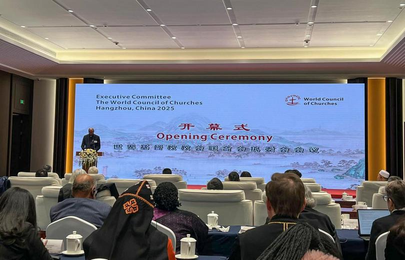 Rev. Prof. Dr Jerry Pillay, WCC general secretary, speaks at the opening ceremony of the WCC executive committee meeting in Hangzhou, China, on 20 November 2025.