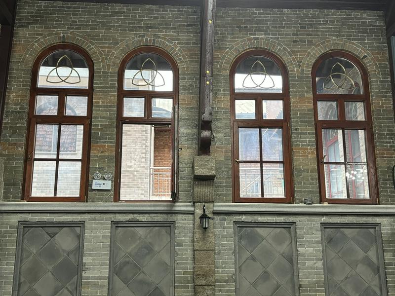 The windows of the sanctuary of the Dongxinxiang Church in Xi'an, Shaanxi