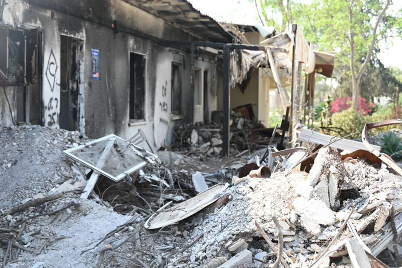 A burned house in Kibbutz Nir Oz, western Negev, Israel, since the October 7th attack