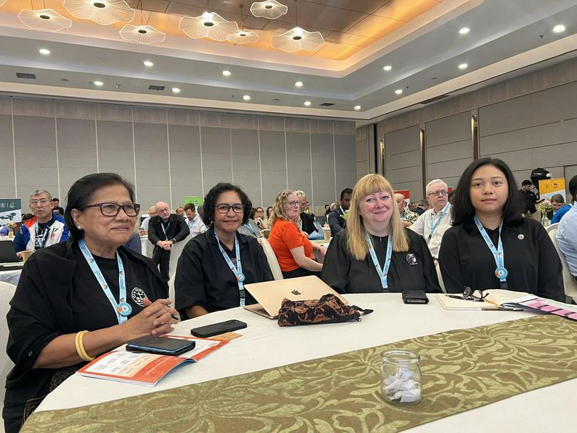 From left: Rev. Dr Henriette Hutabarat-Lebang, (Toraja Church), WCC president from Asia; Rev. Dr Mery Kolimon, former head of the Protestant Evangelical Church in Timor and a WCC central committee member; Marianne Ejdersten, WCC director of communication; and Rev. Karen Erina Puimera (Protestant Church in Western Indonesia), moderator of the commission Young People in the Ecumenical Movement and a youth member of the WCC executive committee.
