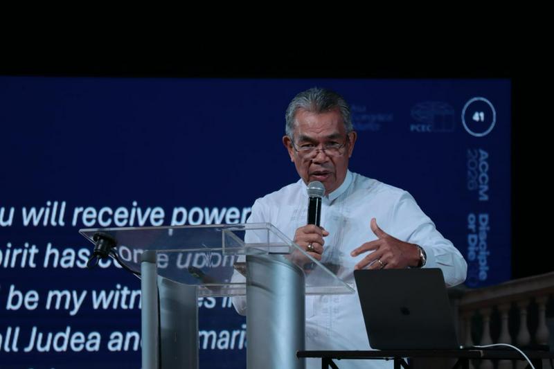 Bishop Efraim Tendero, global ambassador of the WEA, spoke at the opening session of ACCM 2026 at GCF South Metro in Alabang, Metro Manila, June 9.