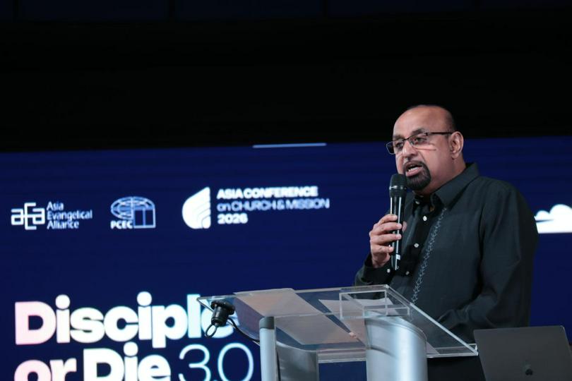 Godfrey Yogarajah, chairman of the Asia Evangelical Alliance (AEA) and chairman of the International Council of the World Evangelical Alliance (WEA), spoke at the opening session of the Asia Conference on Church and Mission 2026 (ACCM 2026) at GCF South Metro in Alabang, Metro Manila, June 9, 2026.