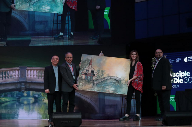  ACCM 2026 Organizers presented an artwork depicting a church on one side of a bridge at the closing session of ACCM 2026 at GCF South Metro in Alabang, Metro Manila, June 11, 2026.