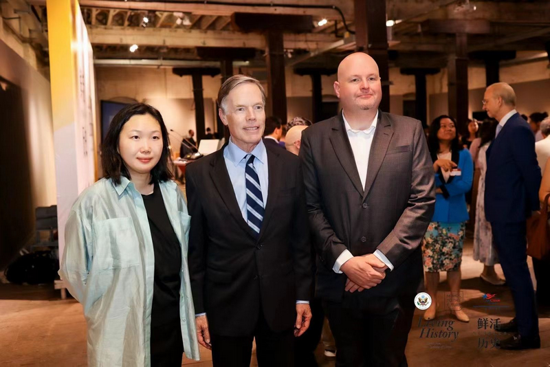 Christian Petersen-Clausen his Chinese co-director Wu Yuxiao pictured with Nicolas Burns, the then U.S. Ambassador to China, at the launch ceremony of Living History: Stories from the Opening of China on June 13, 2025.
