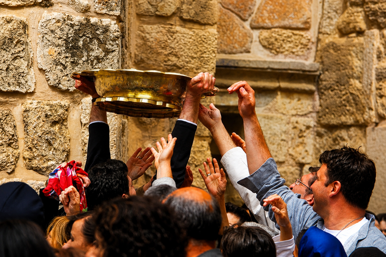 Christians participating in an Easter ceremony in Jerusalem’s Old City.