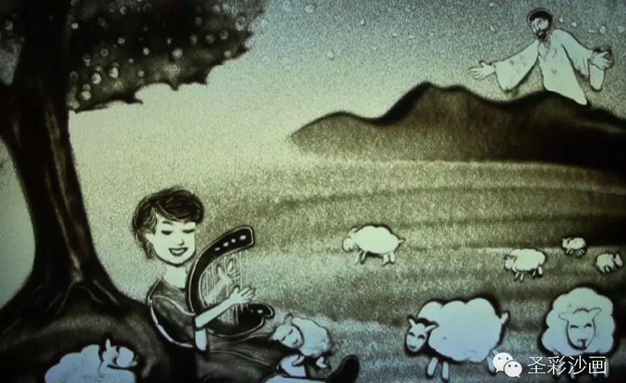 David‘s playing the sharp David's playing the sharp while shepherding sheep