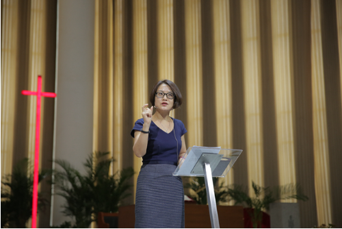 Cathy shares wisdom in the English Sunday service