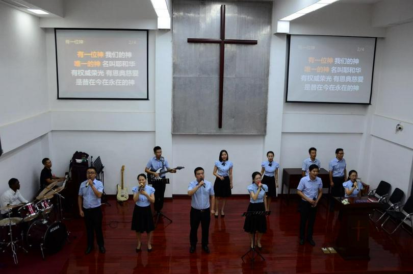The worship and praise team consisting of young believers led the praise part in Haixiu Church, Hainan Province, on an unknown day.