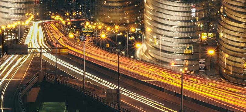Glowing night lights of a city