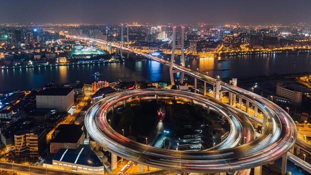 The nightscape of a modern metropolis.