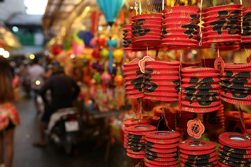 Stores sell decorations for Chinese New Year. 