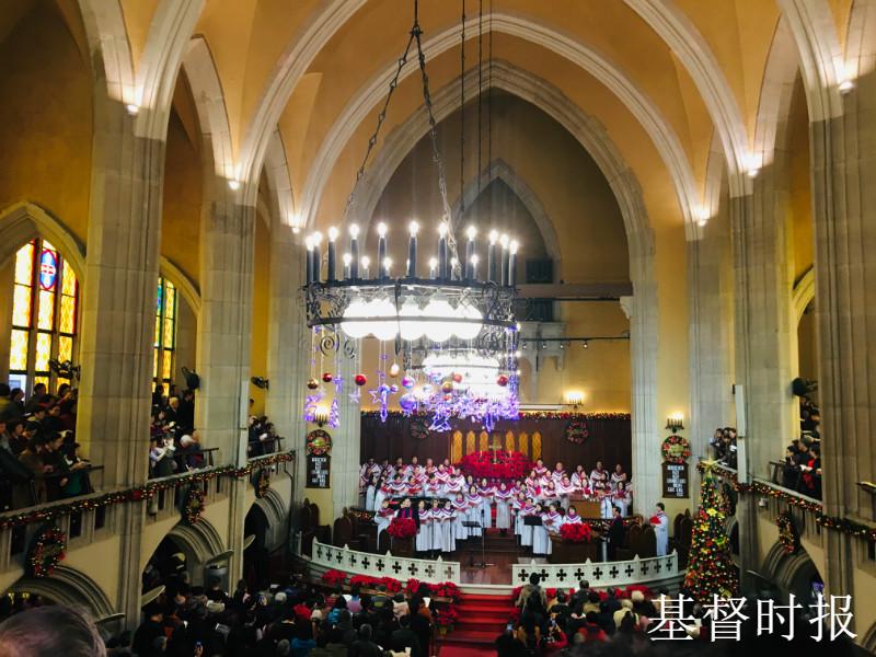 The choir sang hymns in the sanctuary.