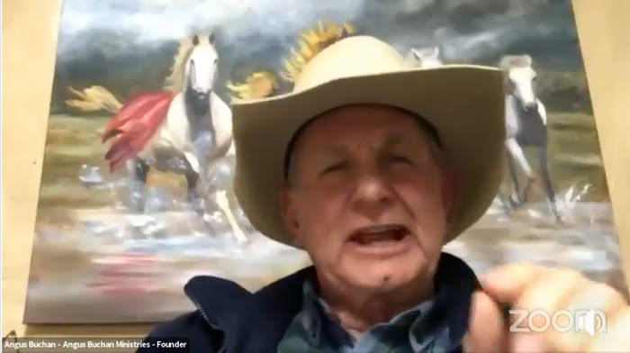 Angus Buchan speaking during an online global prayer service hosted by the ICEJ on Wednesday.