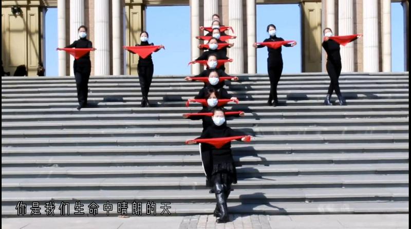 Wearing facial masks, believers of Harbin Bethel Church danced to celebrate the Lord's resurrection on April 12, 2020. 