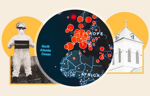 A health worker, the coronavirus, and a church.