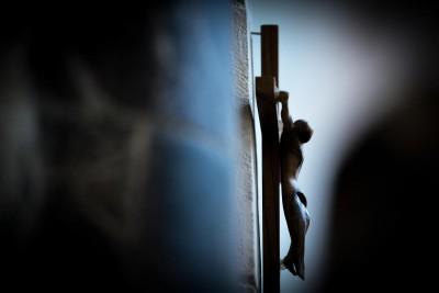 An icon of Jesus being nailed on a cross