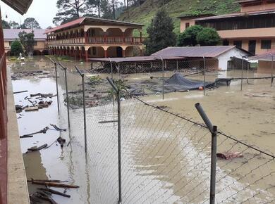 High water damaged Bezaleel, the Kekchi Mennonite Church’s middle and high school in San Juan Chamelco, Guatemala, from Hurricanes Eta and Iota.