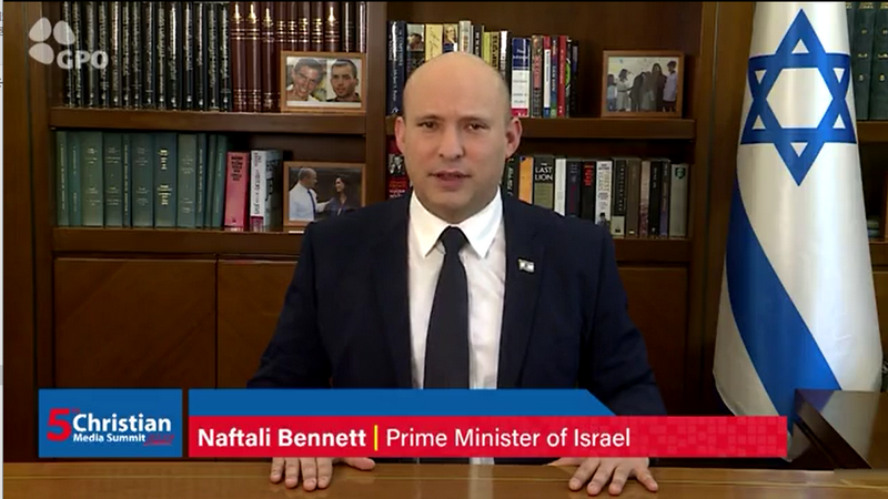 Prime Minister of IsraelIsrael Naftali Bennet gave a speech at the fifth Christian Media Summit in Jerusalem, Israel, on November 11, 2021.