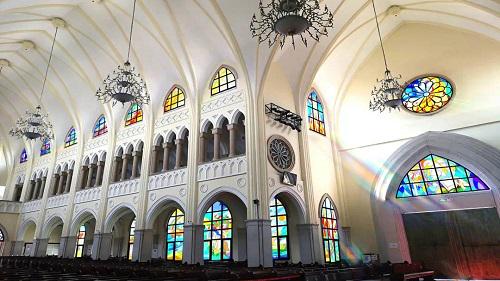 The stained glass windows are waiting to be replaced by new ones presenting 14 biblical stories and 29 faith signs.