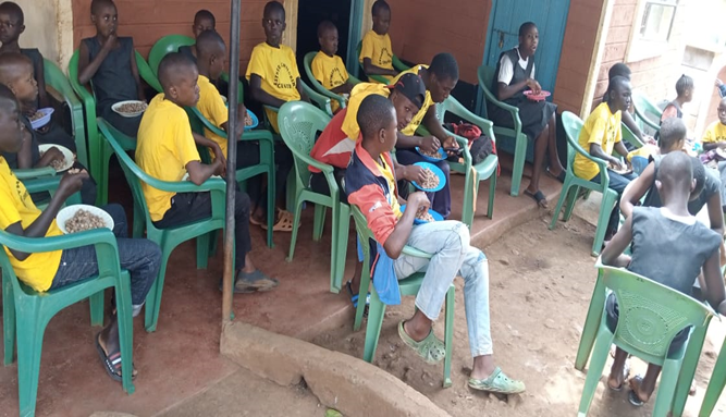 Children had lunch at the Esther Orphans Children Center initiated by Ecclesia Christian Church in Kisu County, Kisumo City, Kenya on October 13, 2021. 