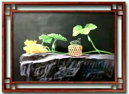 An oil painting of ivy leaves by Zhang Qiang