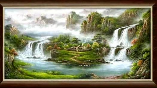 An oil painting of streams and mountains by Zhang Qiang