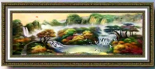 An oil painting of streams and mountains by Zhang Qiang