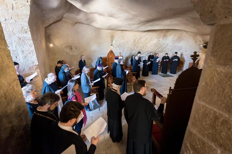 Participants at an Inter-Orthodox Pre-Assembly Consultation to the World Council of Churches’ 11th Assembly gather for prayer in the Monastery of Agia Napa on 10 May 2022.