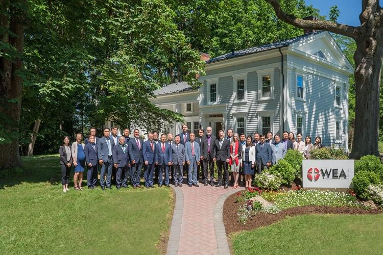 The Korean delegation together with the WEA Secretary General and WEA staff, and leaders of partnering organizations in front of Philadelphia House.