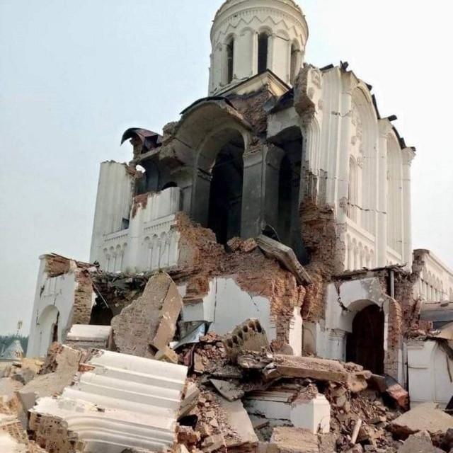 An Orthodox church was demolished during the Russian-Ukraine war which started on February 24, 2022.