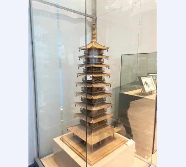 A wooden carving representing Chinese architecture in Tushan Bay Museum, Shanghai