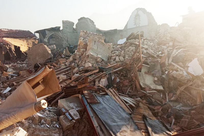 St. Peter and Paul Cathedral of Antioch, now Antakya, Hatay Province, Turkey, has been destroyed after a magnitude 7.8 struck northern Syria on February 6, 2023 and the subsequent aftershocks.